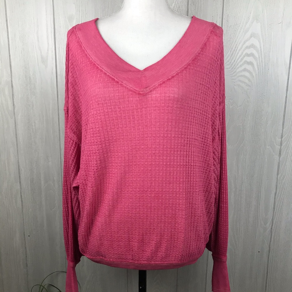 We the free pink v-neck and back waffle knit top